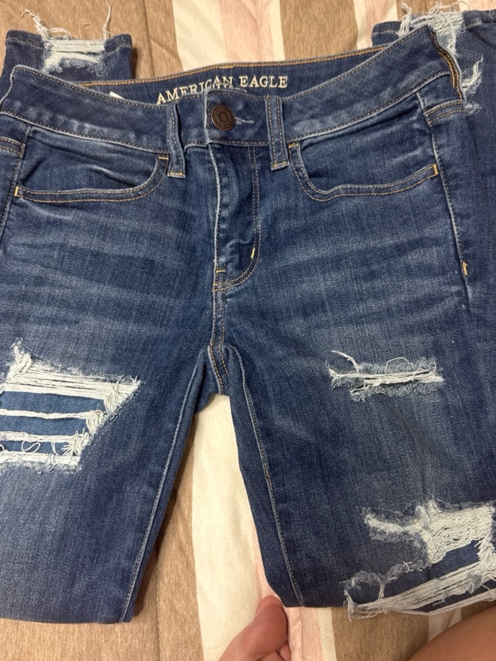 American Eagle Outfitters Distressed Dark Blue Ripped Jeans